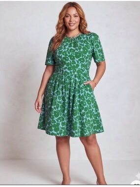 Boden Louisa Jersey Floral Dress Highland Green Abstract Size 16-18r